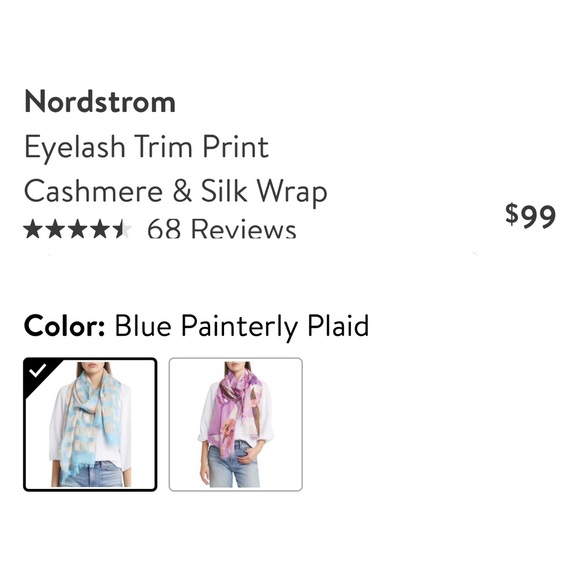 Nordstrom eyelash trim print cashmere and silk wrap in blue painterly plaid - Picture 7 of 15